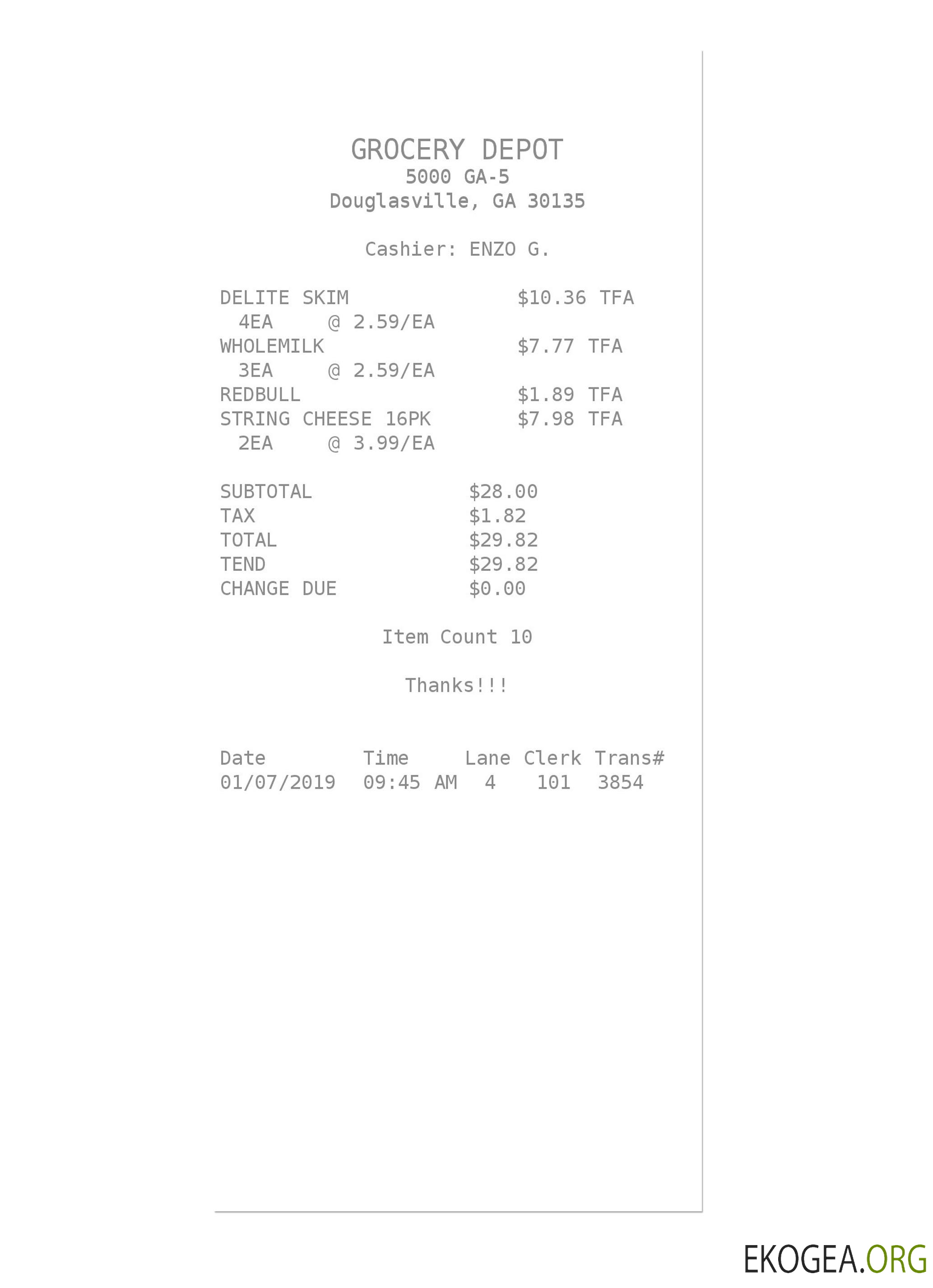 Chèque de paiement ÉPICERIE DÉPÔT
